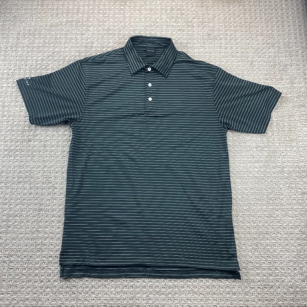Dunning Golf Shirt Men Large L Black White Striped COOLMAX Grey Wolf Golf Casual